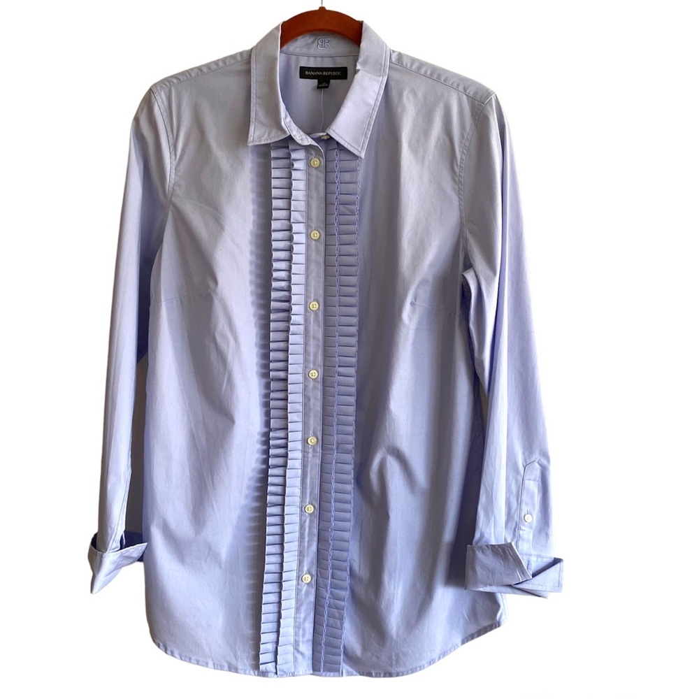 Banana Republic Hyacinth Blue Riley Tailored Ruffled Tuxedo Button Down